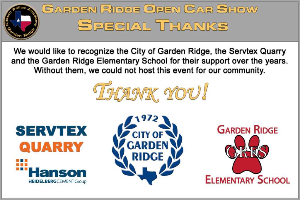 Garden Ridge Open Car Show Special Thanks image.